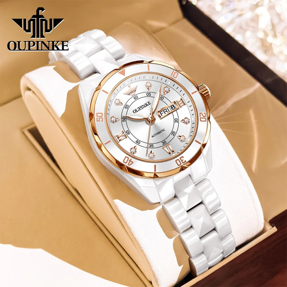 OUPINKE 3301 Women's Watches Japan Automatic Mechanical Wrist Watch for Woman Fully Ceramics Strap Elegant Luxury Ladies Watches