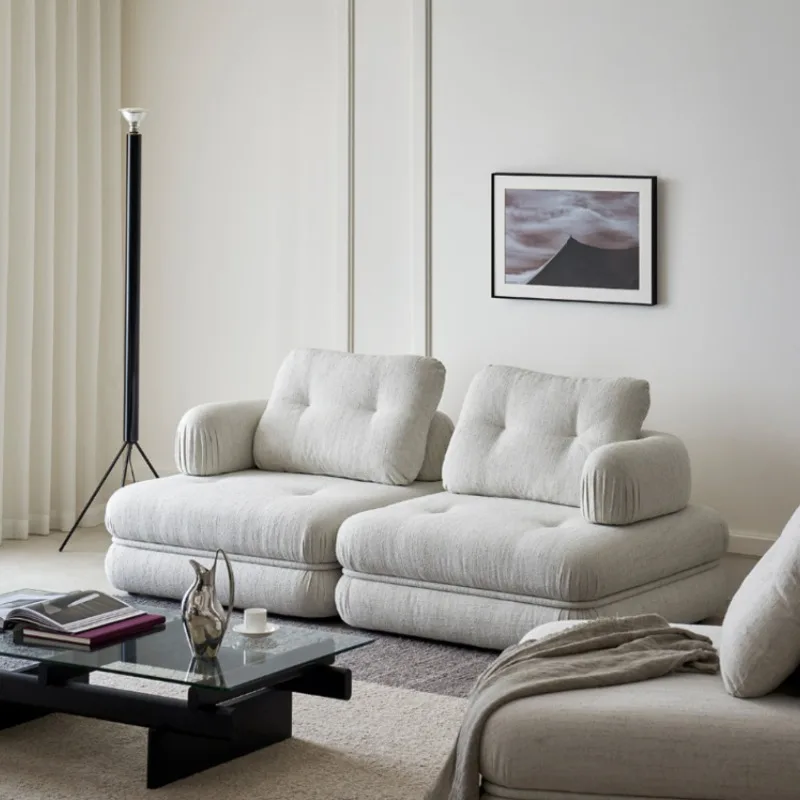 White lamb wool sofa module splicing floor tofu block three-person sofa