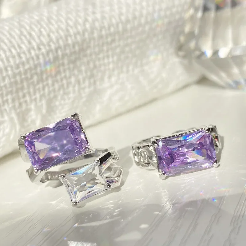 

MDL Муассанит стиль.Императорская сестра красочный фиолетовый цирконий модное нишевое сверкающее кольцо жидкий металлический винтажный палец кольцо