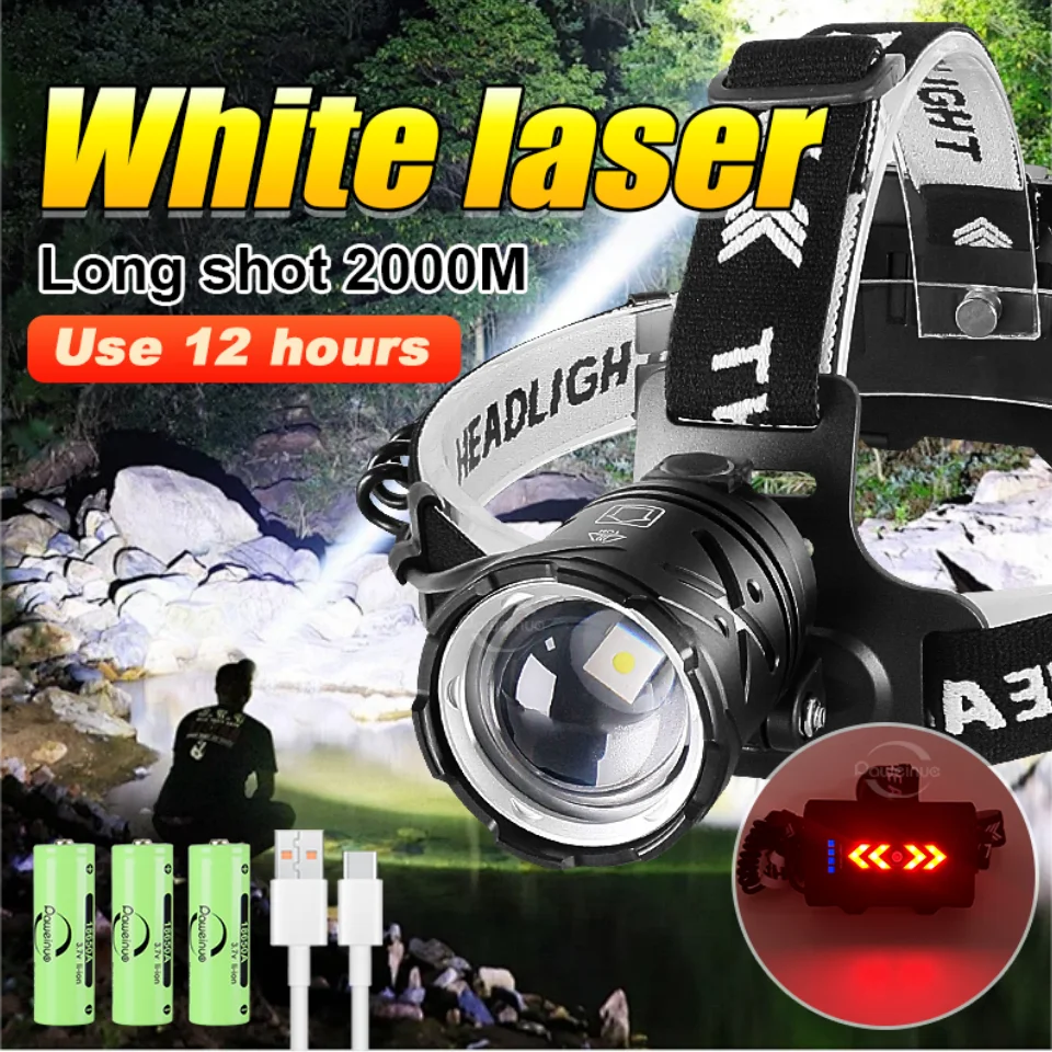 White Laser Headlight 2000M Adjustable Head Lamp Waterproof 18650 Headlamp Zoom Outdoor Work Light Head Lantern