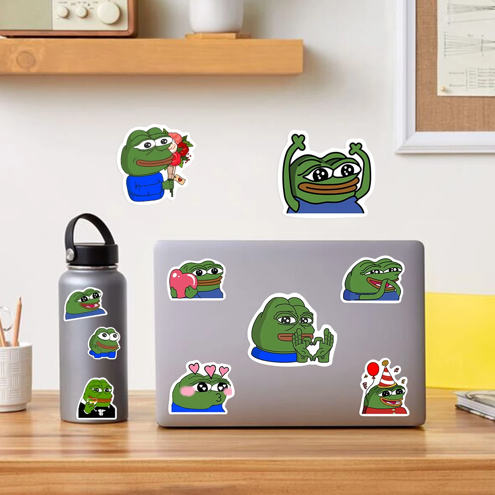 10/25/50Pcs Cartoon Funny Frog Stickers Laptop Luggage Water Cup Phone Case Guitar Fridge Car Motorcycle Waterproof PVC