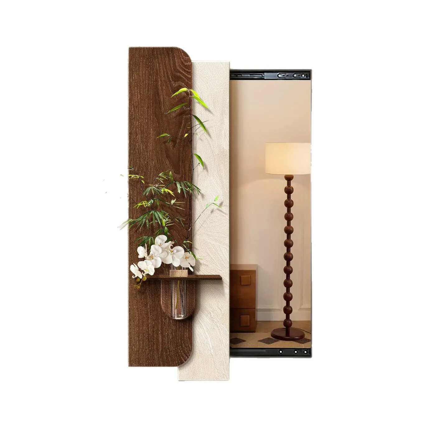 Medieval style push-pull full-body mirror hidden dressing mirror hanging painting hydroponic green plant entrance decoration