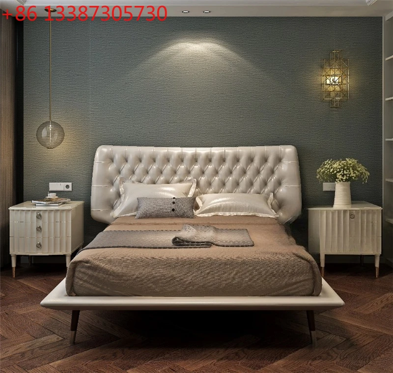 

Leather bed Modern simple light luxury Nordic soft bag buckle leather wedding bed
