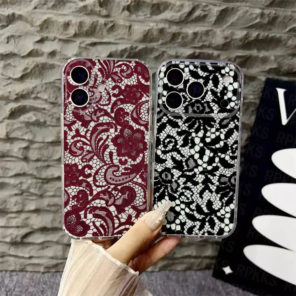 

Vintage Lace Phone Case For iPhone 6,16,15,14,13,12,11,17 Pro,Max,Plus,X,XS,XR,SE,Mini Transparent Soft Cover
