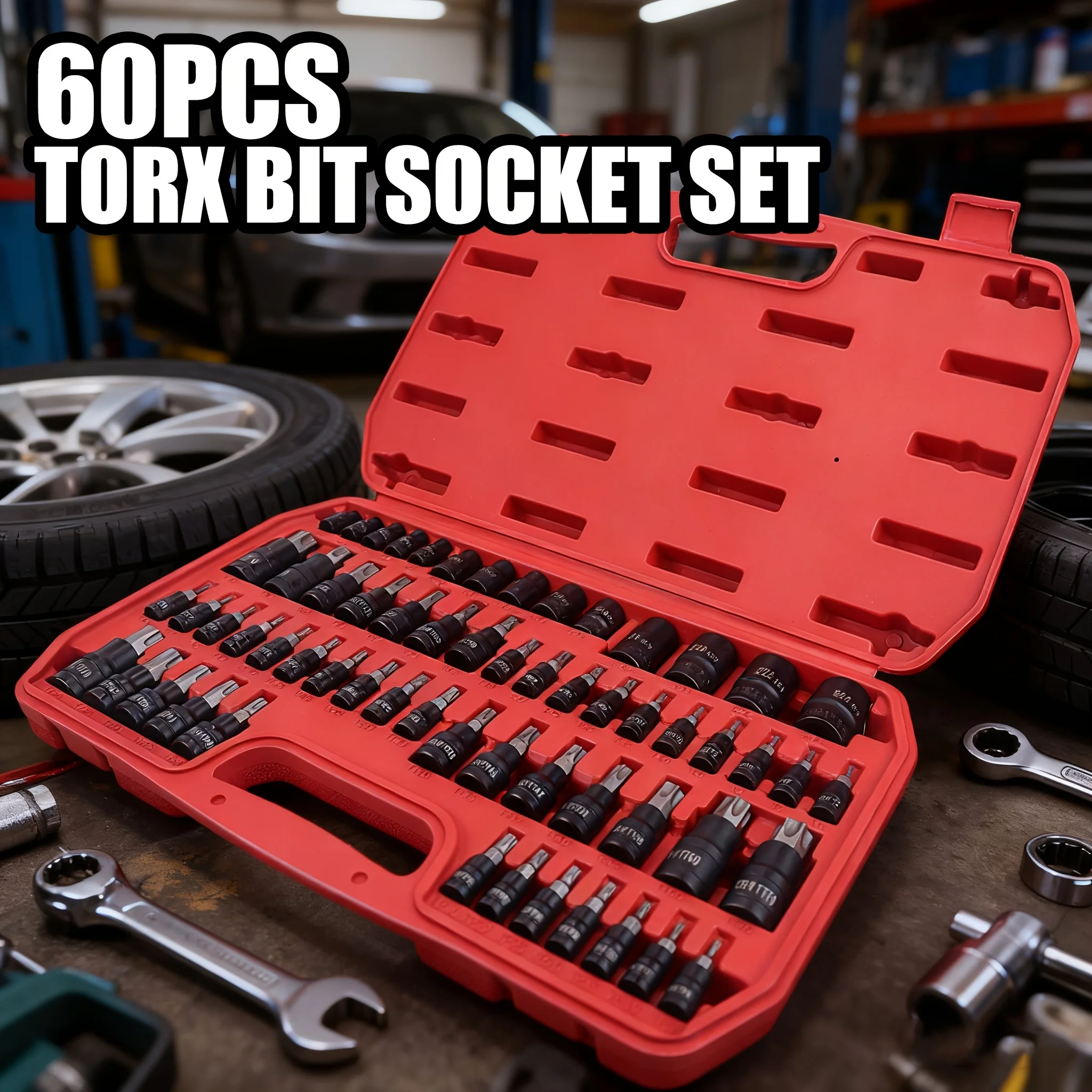 

60pcs Impact Socket Bit Set, Including E-Sockets (E4-E24), with 1/4", 3/8", And 1/2" Drive Options, Featuring Three Types of Torx Bits (T/TT/TP), a Comprehensive Size Collection, Crafted from High-Quality Cr-V Steel And S2 Bits