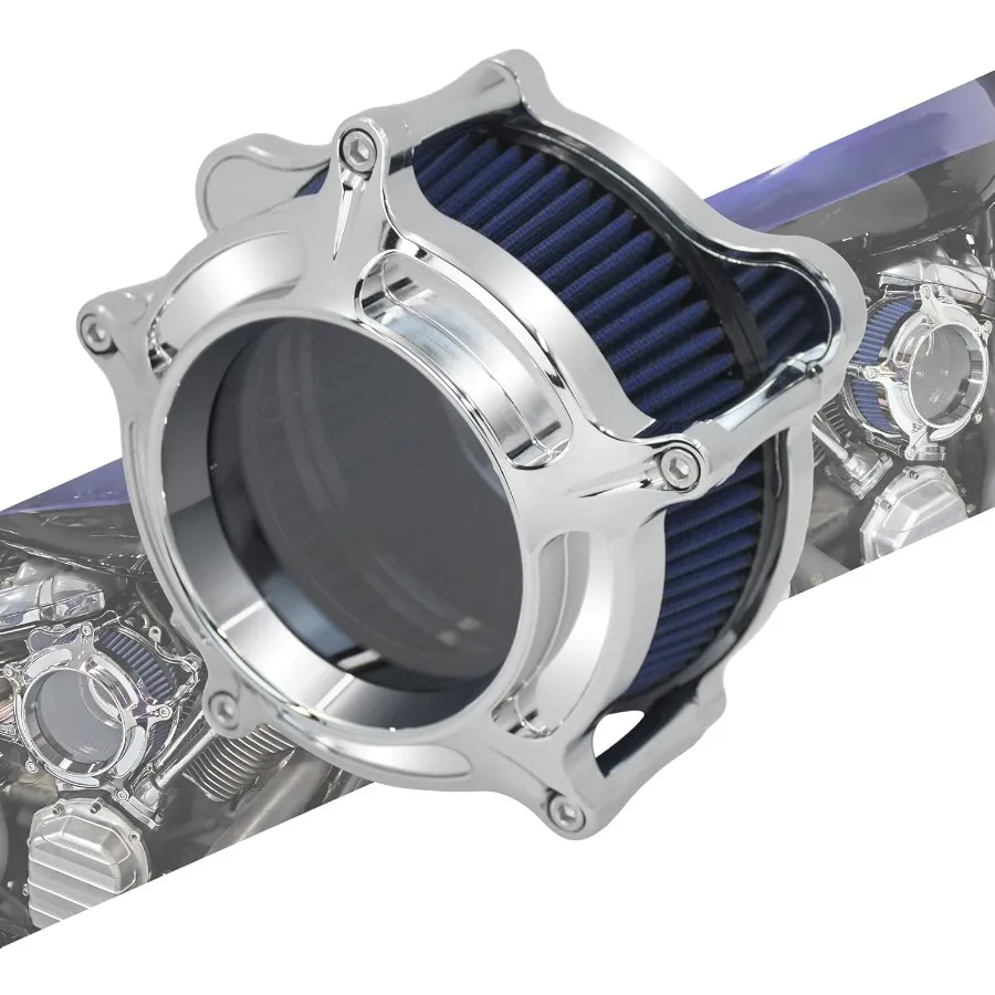 

Алюминиевый впускной фильтр воздухоочистителя с хромированным корпусом и синим элементом для Harley Touring Road King Street Glide Softail Sport