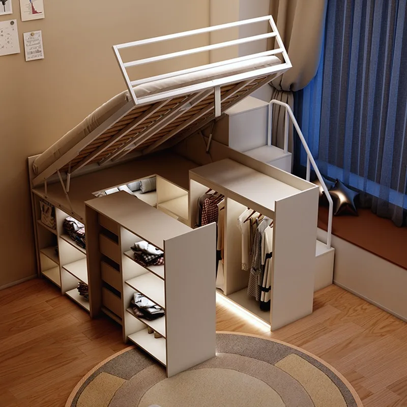 Small apartment function  with lamp wardrobe  pneumatic rod elevated  lower cabinet cloakroom bed integrated