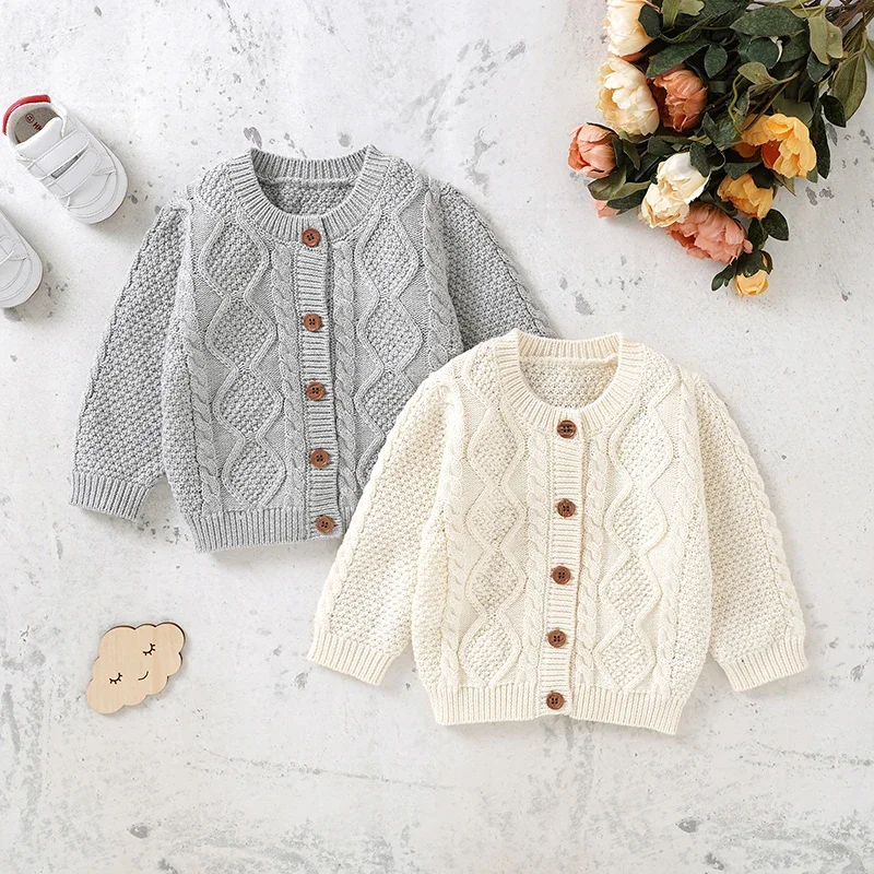 SweaterCotton Knit Children's Clothing Fashionable Solid Color Top Jacket Girls' and Boys' Cardigans Long Sleeved Woolen Sweater