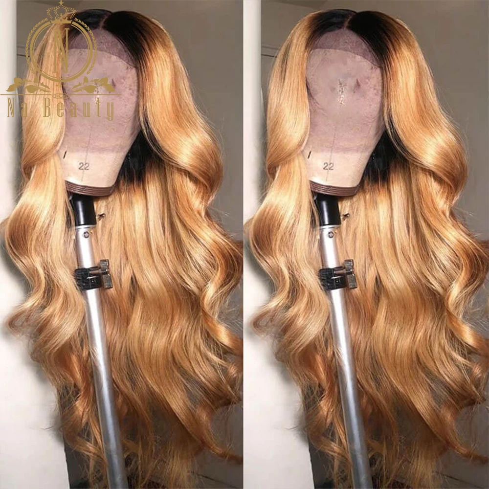 360 Lace Frontal Human Hair Wigs Honey Blonde Color HD Transparent Lace Body Wave Colored Wigs For Women Preplucked Nabeauty 150