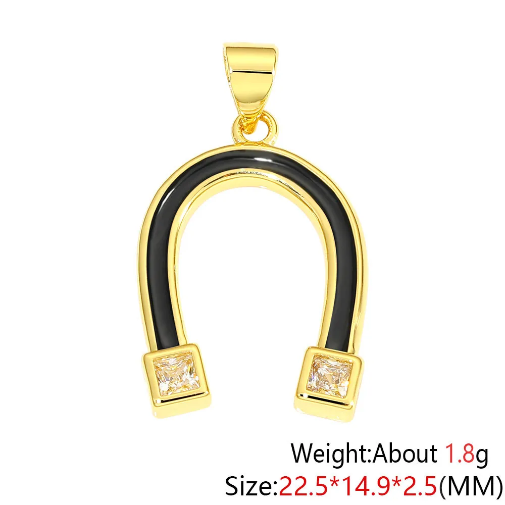 HUAMI Plated 18k Real Gold Geometry U Type Shine Cubic Zirconia Pendant for Women Charm Handmade Micro Pave Colorful CZ Making