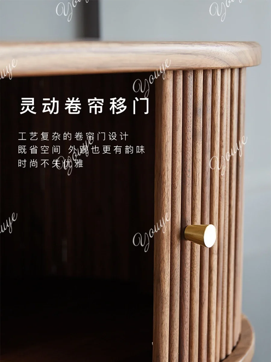 خزانة تلفزيون من الخشب الصلب Y Nordic، لون الجوز الأسود، طراز متوسط وقديم، خزانة تلفزيون بسيطة وحديثة #4