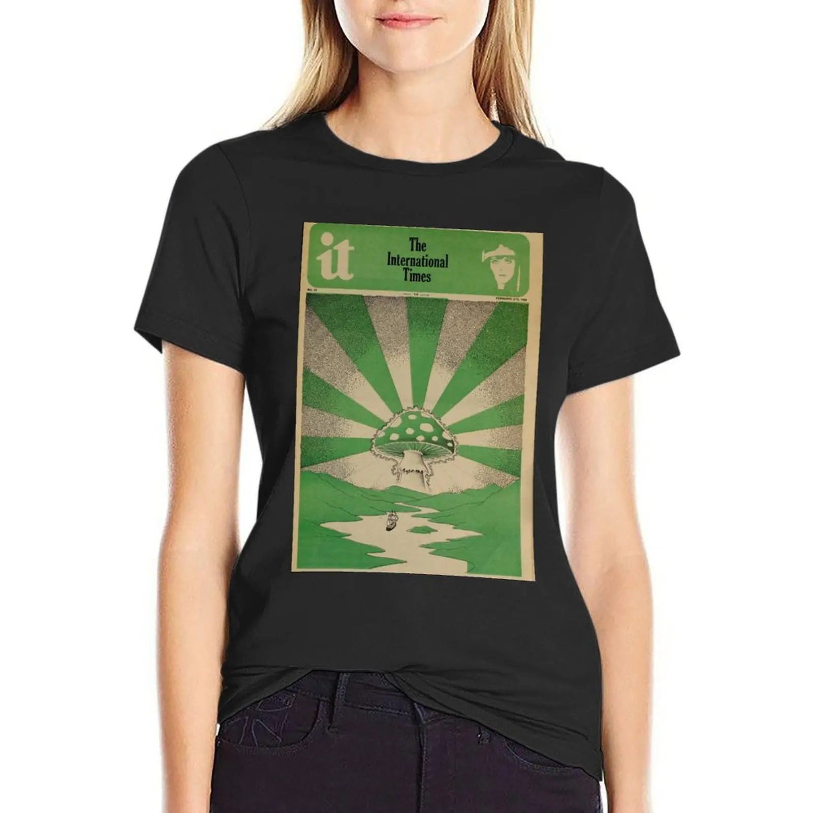 IT Magazine Green Mushroom Magazine Cover - 1968 Hippie Alt Rock T-Shirt Aesthetic clothing plus sizes cotton t shirts Women