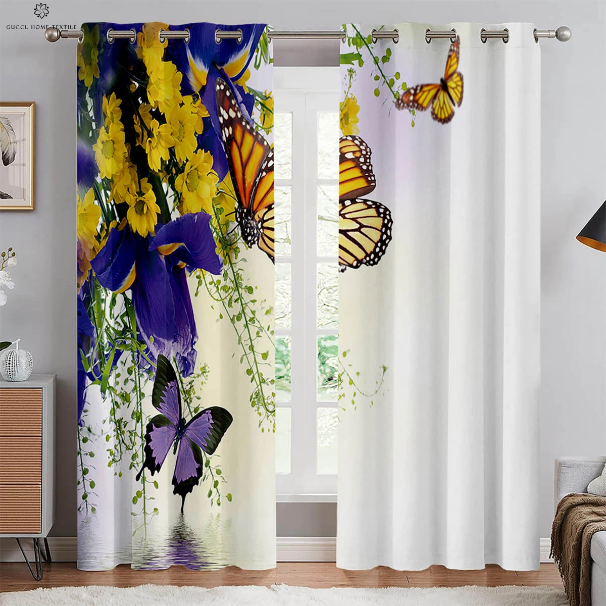 

Floral Butterfly Print Curtains, Pastoral Style, Decorative Curtains, Bedroom, Living Room, Kitchen, Window