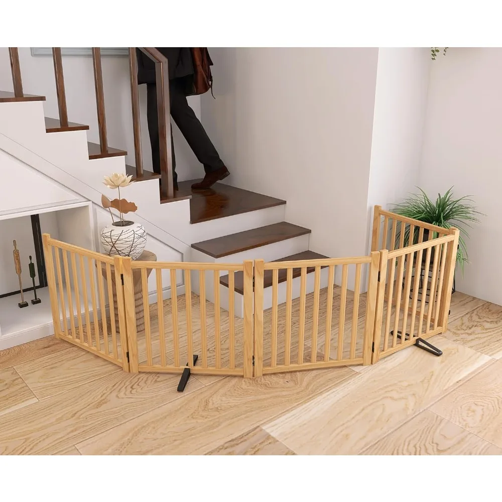 

Paint-Free Wooden Freestanding Dog Gates for The House, Doorways, Stairs,Wood Pet Fences Indoor Pet Gate
