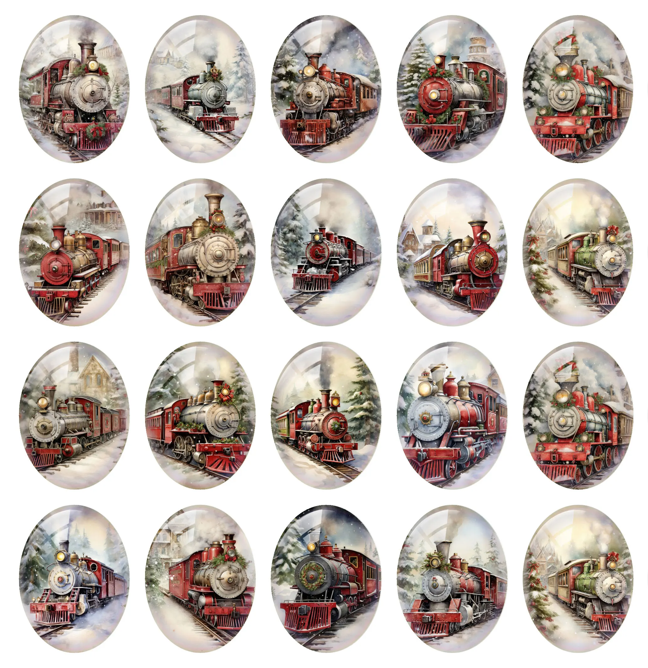 10pcs/lot Christmas X-mas Winter Train Oval Photo Glass Cabochon Charms Flatback Demo Flat Back Cameo For Diy Jewelry Making