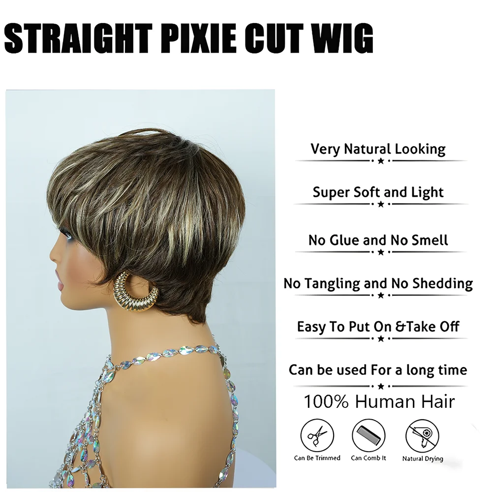 Women's Short Hair Real Hair Wig with Pixie Cut