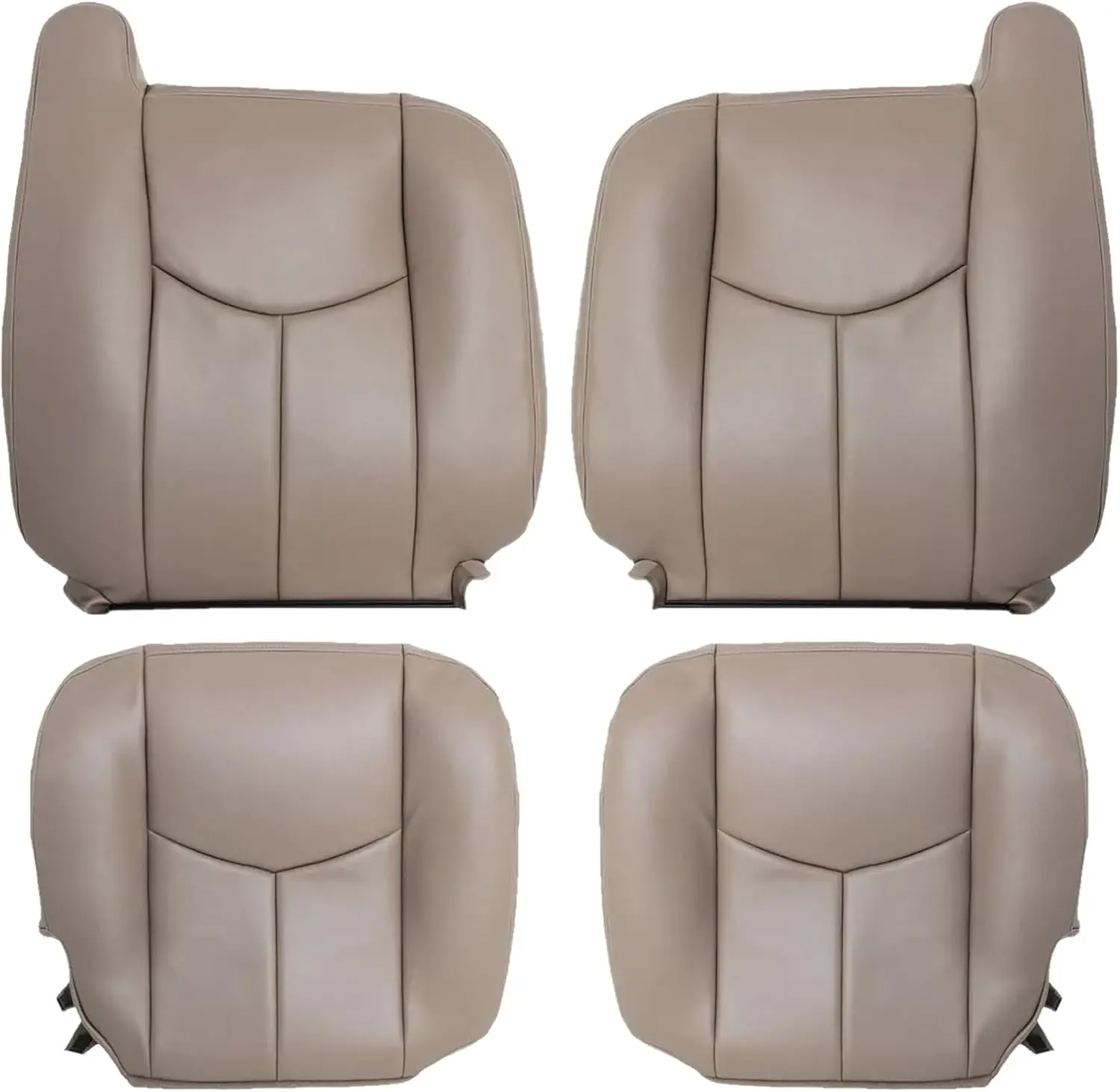 Tan #522 Front Driver and Passenger Side Bottom and Top Lean Back Replacement Leather Seat Cover Compatible with Chevy Silverado