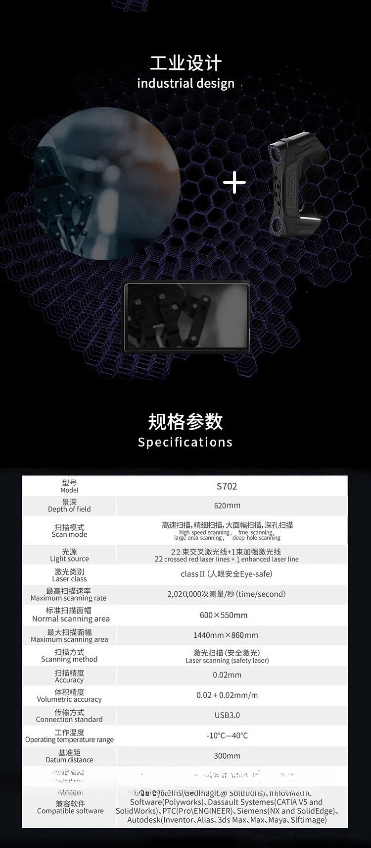 Промышленный 3D-сканер PMAX, лазерный S702, серия Blu-ray, высокоточное обратное моделирование