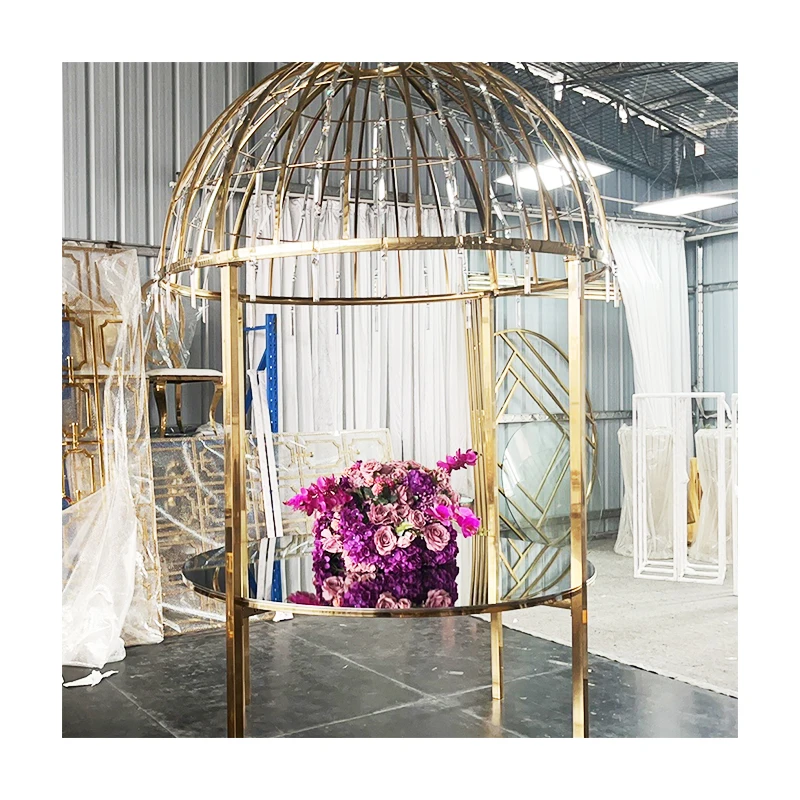 Gold arched flower stand wedding decorations for dessert cake display at weddings