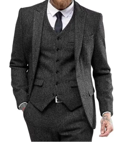 بدلة رجالية 3 قطع متعرجة بزر واحد لمأدبة الزفاف مجموعة الأعمال غير الرسمية سترة مع السراويل #6