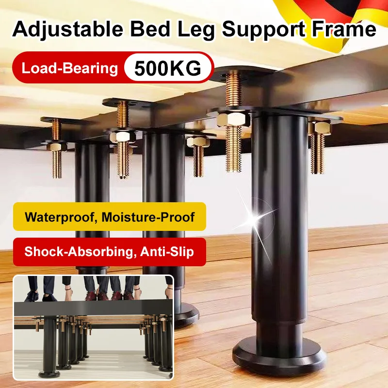 Metal Ribbed Bed Legs Black Adjustable Height Furniture Support Legs  Load Bearing Fixer Booster Bed Legs ForBed/Sofa/Cabinet/Co