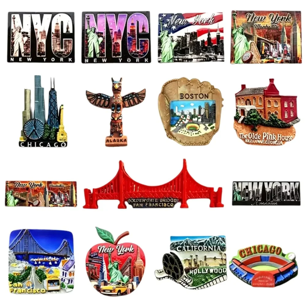 USA City Resin Fridge Magnet New York SF Chicago Boston Alaska Hollywood Travel Souvenir Refrigerator Decor Gift