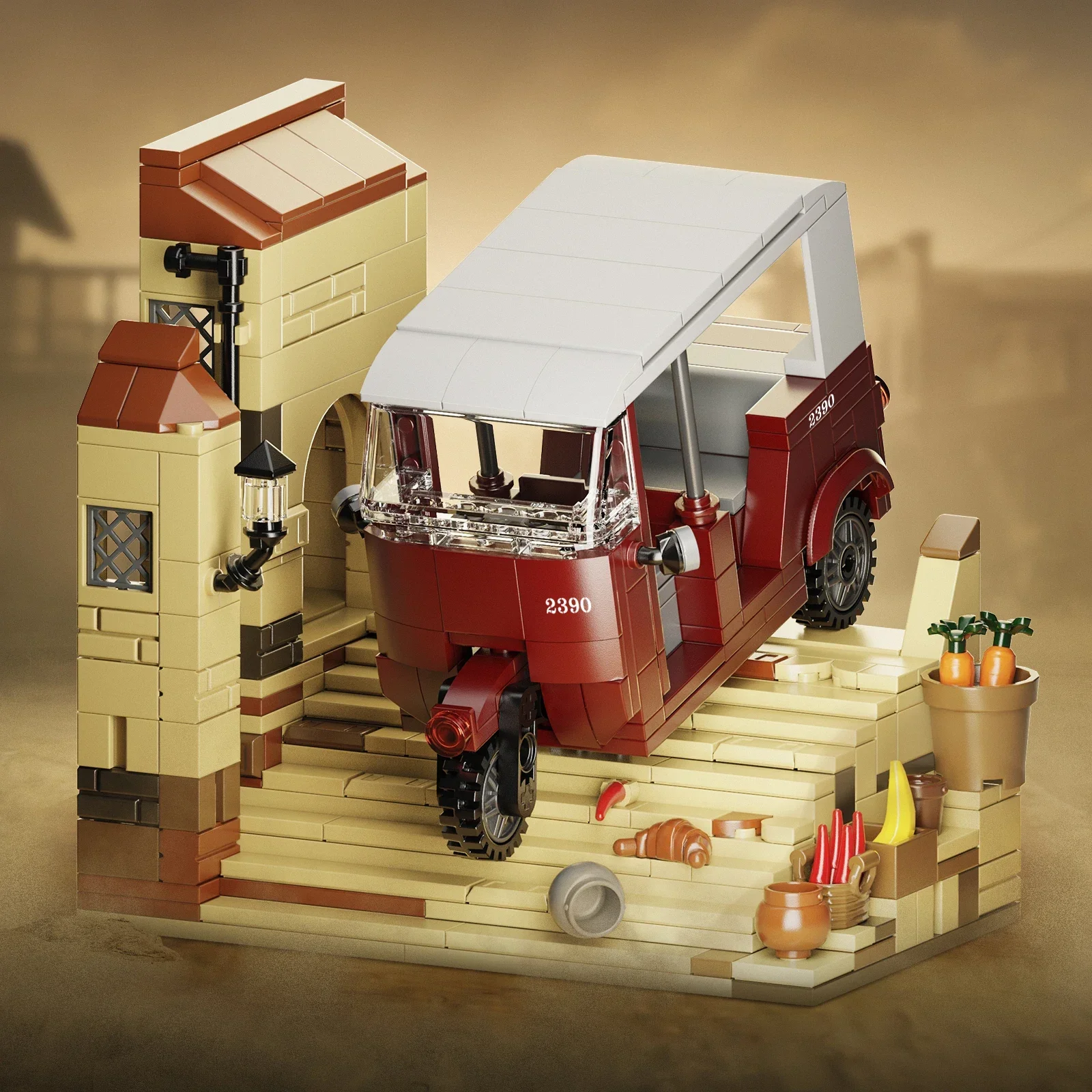 Moc indiana série de filmes galopando riquixá modelo de carro indiana jones triciclo blocos de construção kits diy crianças quebra-cabeça brinquedo presente