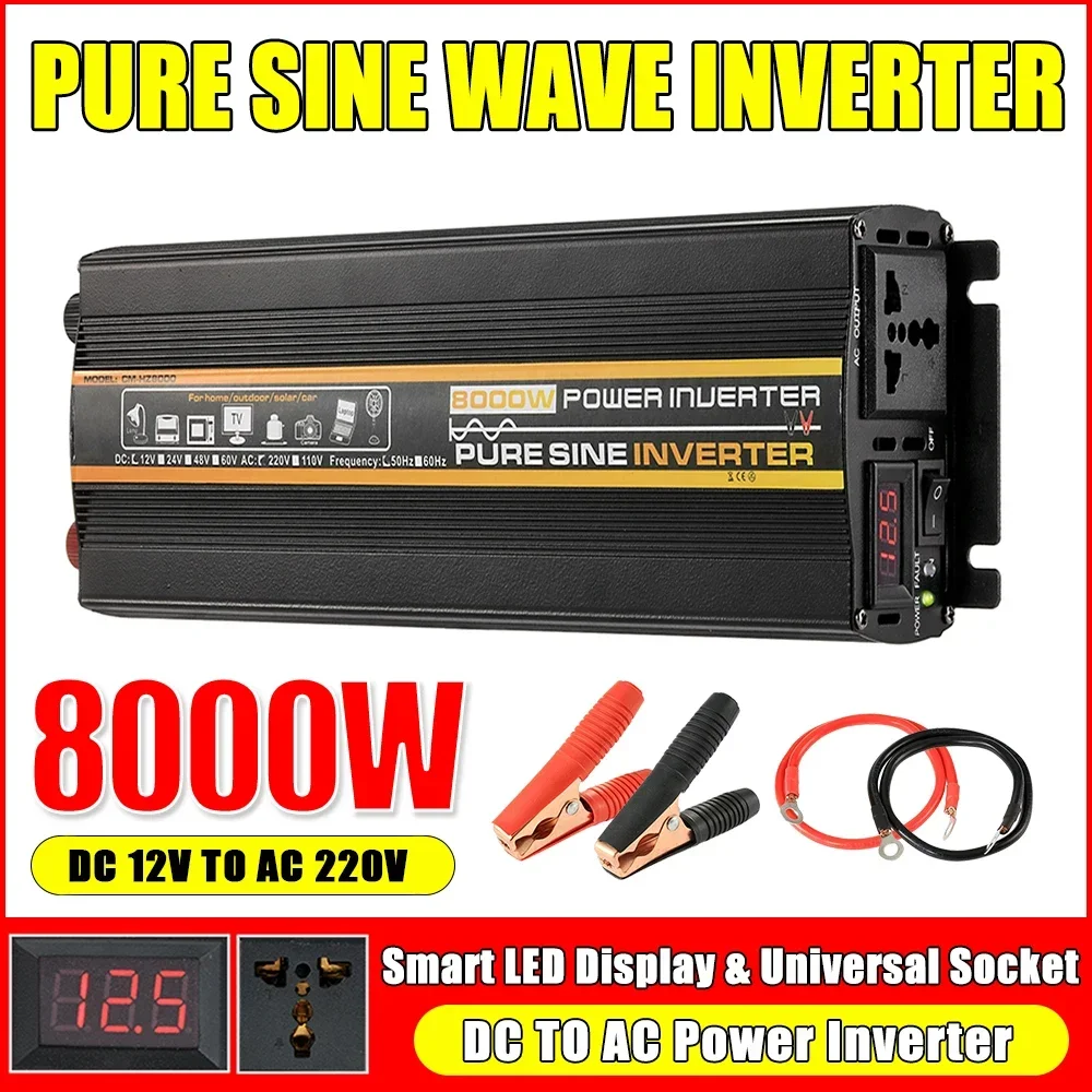 

Pure Sine Wave Inverter DC 12V TO 220V 8000W/6000W/4000W/3000W Portable Power Bank Voltage Converter Transformer Solar Inverter