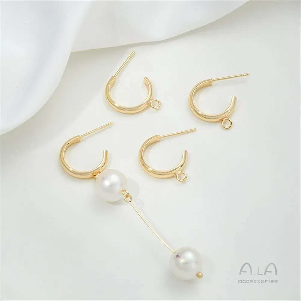 14K Gold Geometric U-shaped Double Hanging C-shaped with Hanging Studs DIY Handmade Silver Needle Earrings Accessories Material