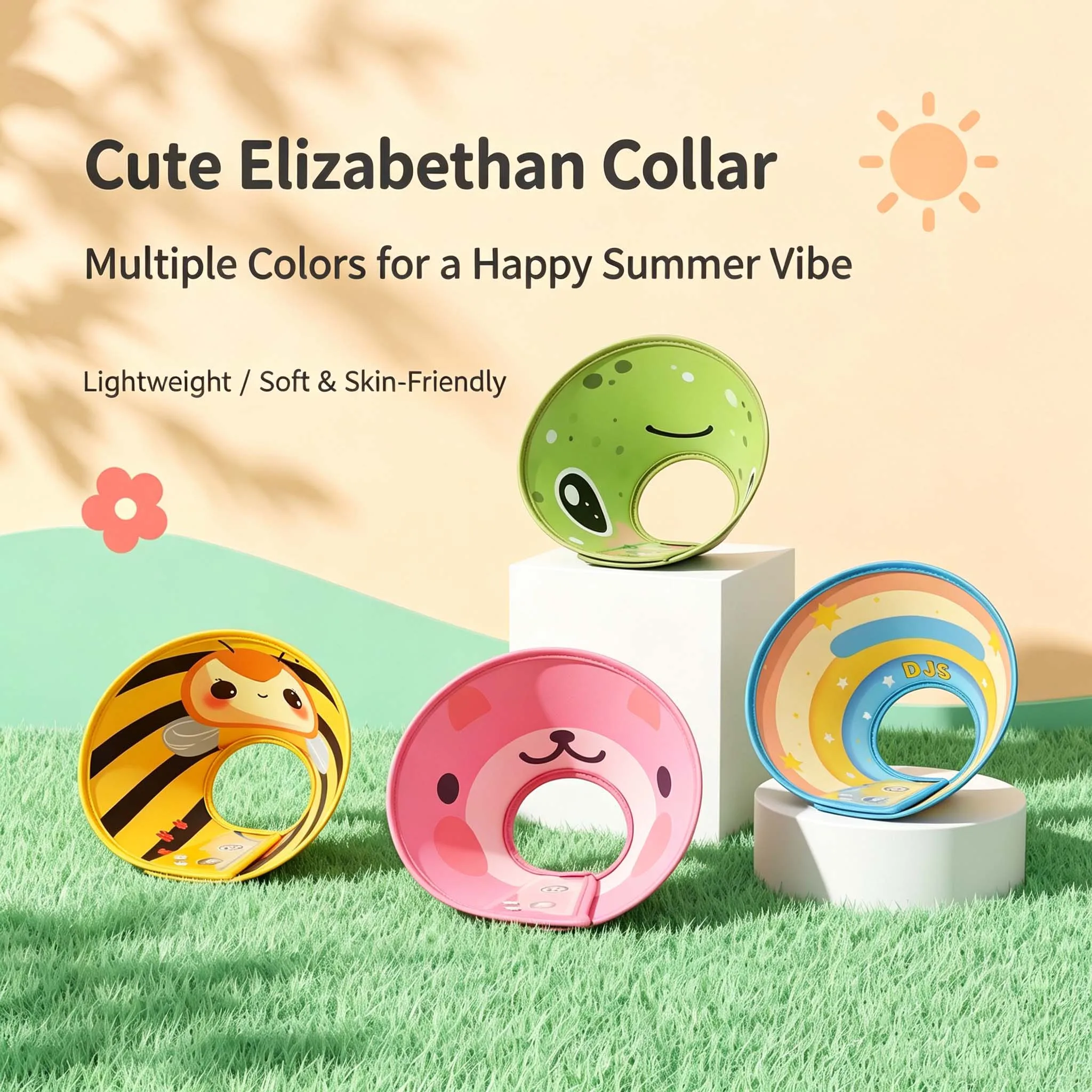 Cartoon Wound Recovery Cone for Dogs Cats, Rigid Hard EVA Elizabeth Collar, Anti Chew Anti Lick Protective Cone with Cute Cartoo