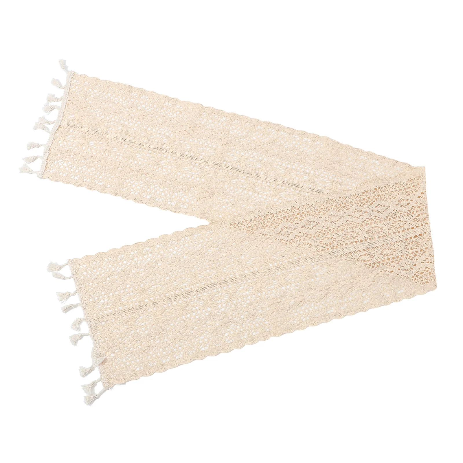 

Lace Table Runner Cotton Fringe Hollow Tablecloth for Rustic Wedding Home Party Table Decoration