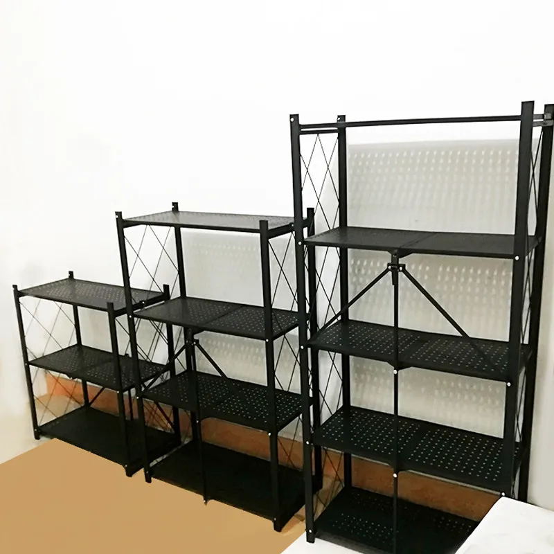 Folding rack five layers black, steel pipe welded assembly, placing sundries books kitchen supplies