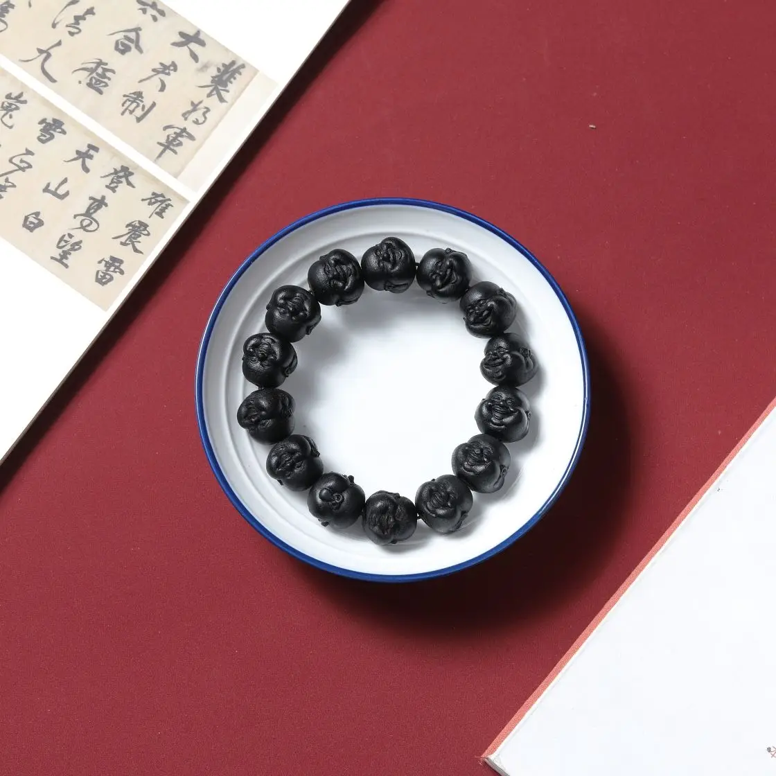 Natural Brunei Agarwood Bracelet Maitreya Buddha Laughing Buddha Beads Carving Process Collection Old Black Oil Rosary Beads