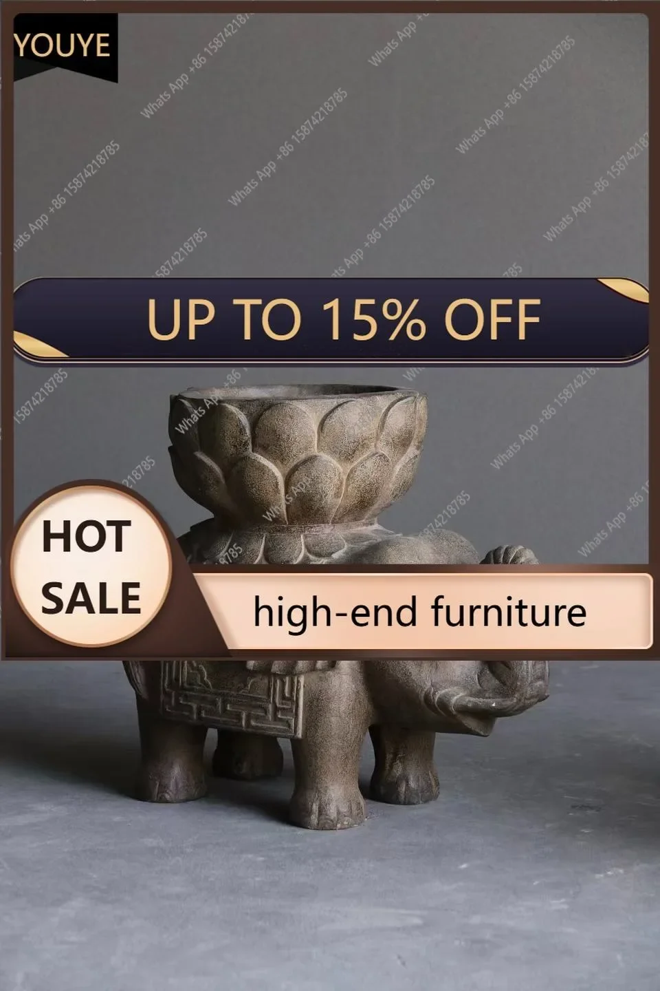 A-MX White Jade Elephant Stone Jar, Stone Pier Flower Trellis, Chinese Courtyard Garden Decoration Ornaments, Tea Room Study