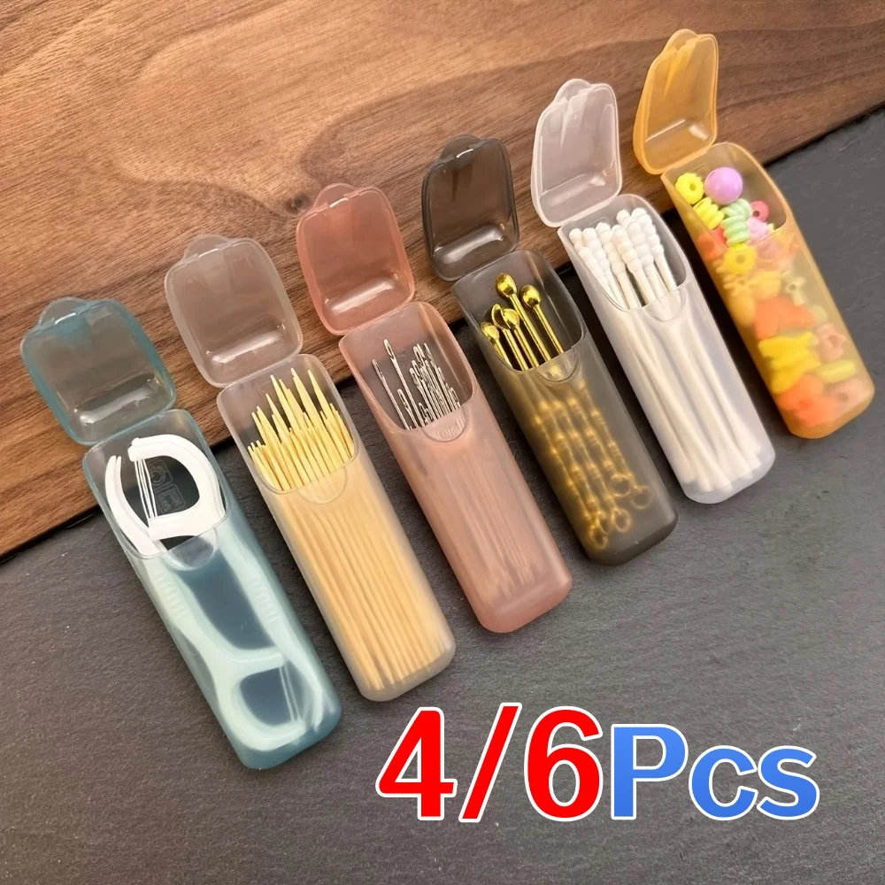 4/6Pcs PP Plastic Mini Storage Box, Portable Travel Organizer, Compact Case for Toothpick Floss Capsule Small Daily Parts