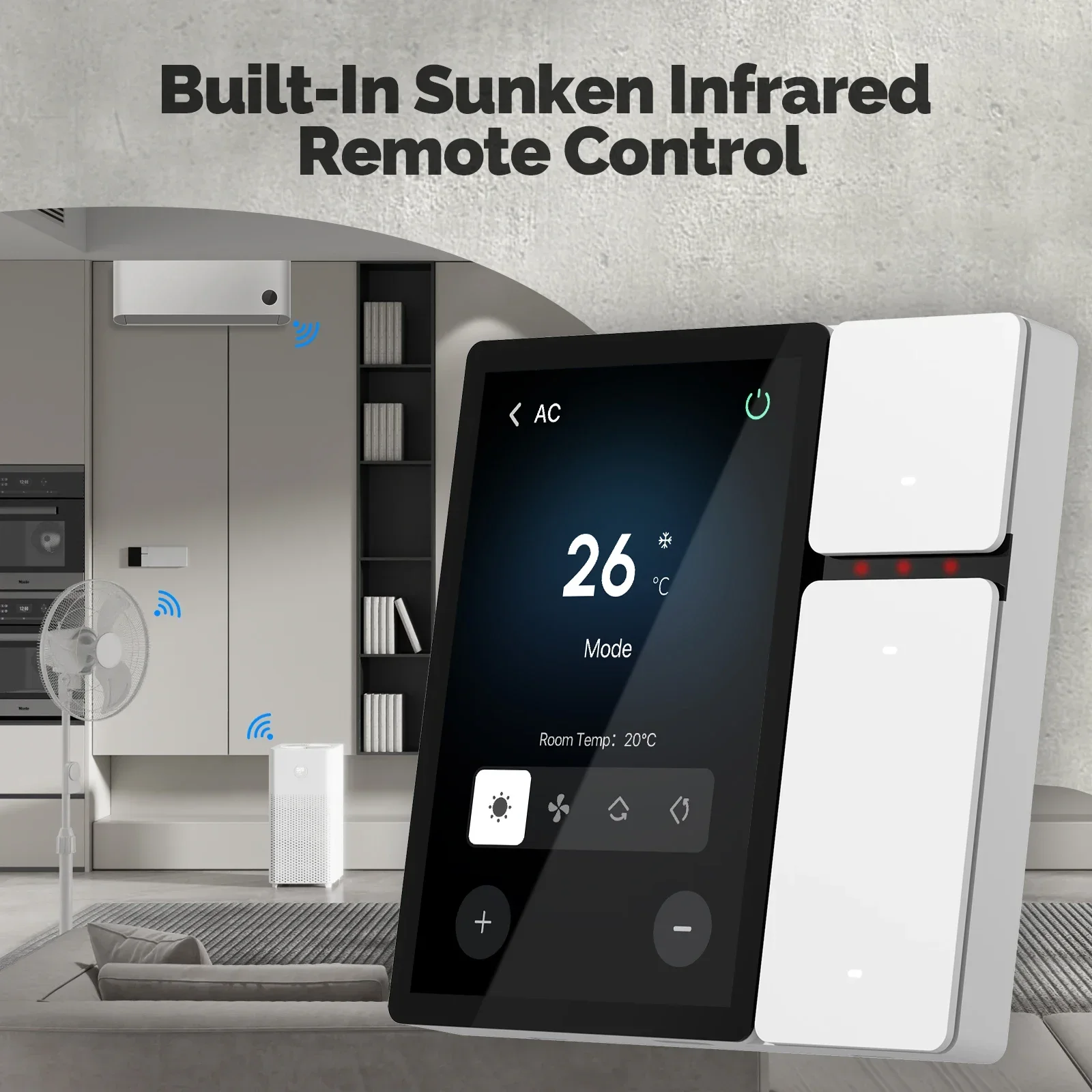 MOES-Panel de Control inteligente Tuya WiFi, pantalla de 3,5 pulgadas, 3 relés, 3 botones físicos, Control remoto IR, Bluetooth, Sigmesh Hub incorporado