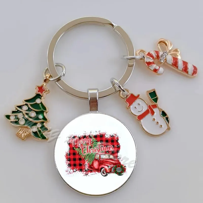 Believe in the magic of Christmas,snowman Christmas pattern, convex circular glass keychain, enamel Christmas tree, snowman gift