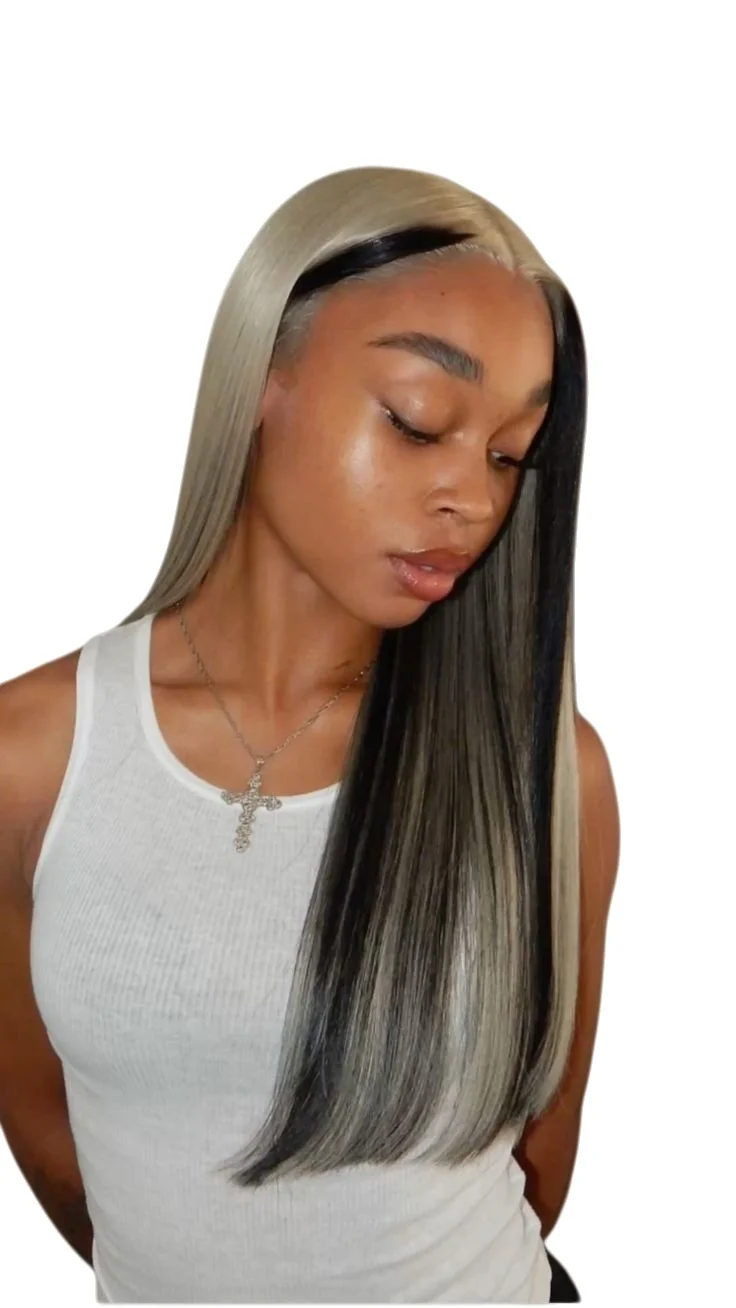 

Парик из натуральных бразильских волос, 13x6, с прямой текстурой, с омбре-оттенком, с бело-черным кружевным фронтальным узлом, предварительно выщипанный, из натуральных необработанных волос