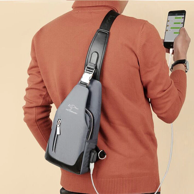 Men\'s Chest Bag Fashion Korean-Style USB Charging Casual Sports Water-Proof Shoulder Crossbody Bag Cross Body Chest Bag for Men