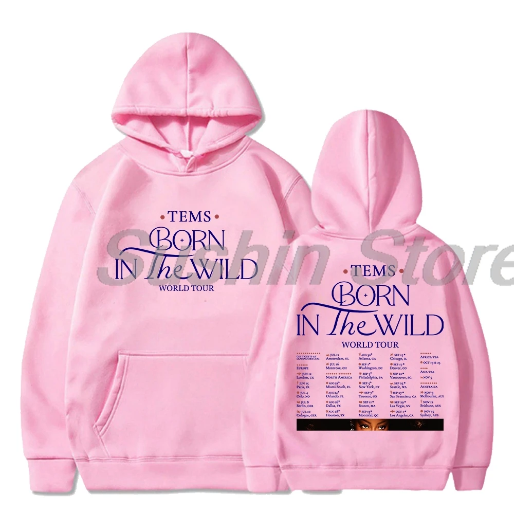 Tems-Born in The Wild World Tour moletom com capuz para homens e mulheres, manga comprida, moletom com capuz, roupas da moda, novo logotipo, 2024