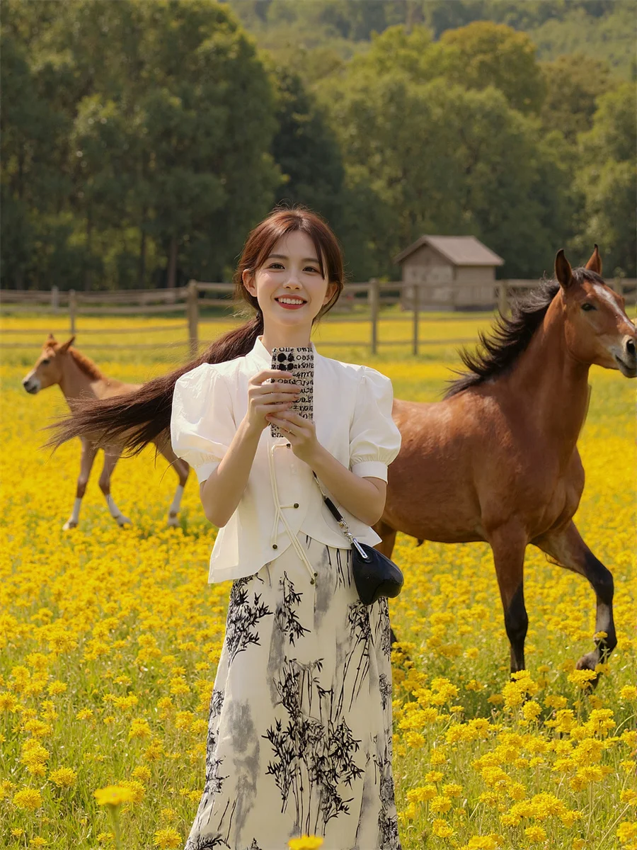 

Юбки миди в китайском стиле, женские украшенные сетчатыми плиссированными рюшами по подолу, многослойные отпускные мягкие шикарные женские элегантные классические современные