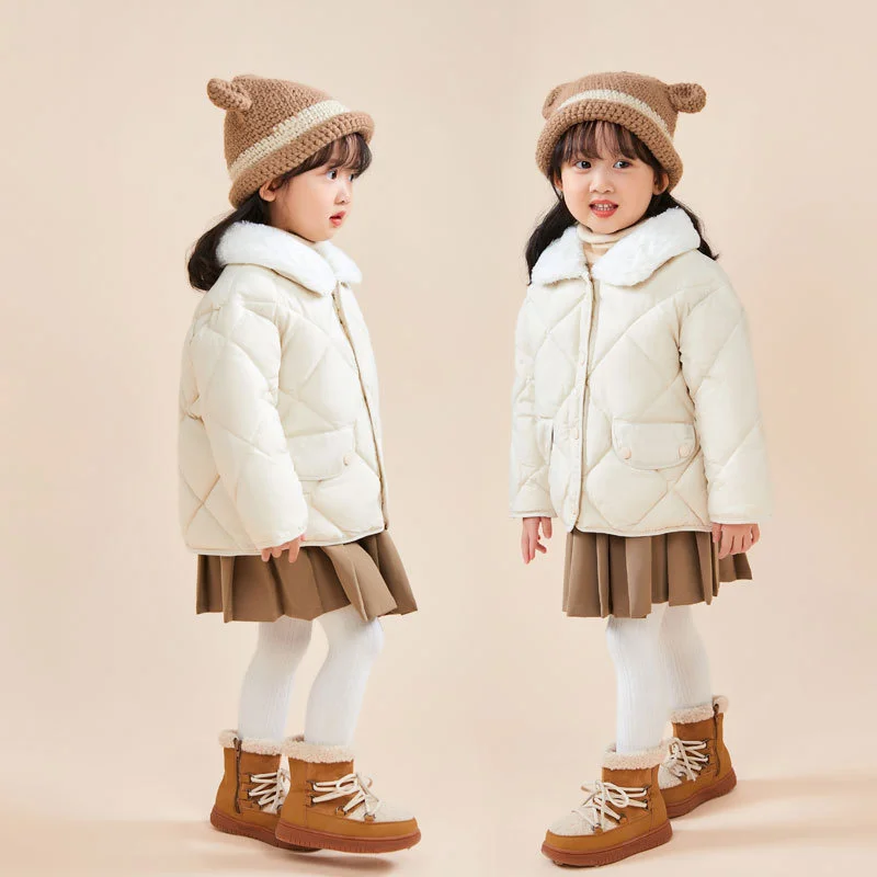 2-6 Year Boys Girls Cotton Jackets Spring Fur Collar Warm Outerwear Children Clothes Autumn Down Jacket Solid Thicken Kids Coats