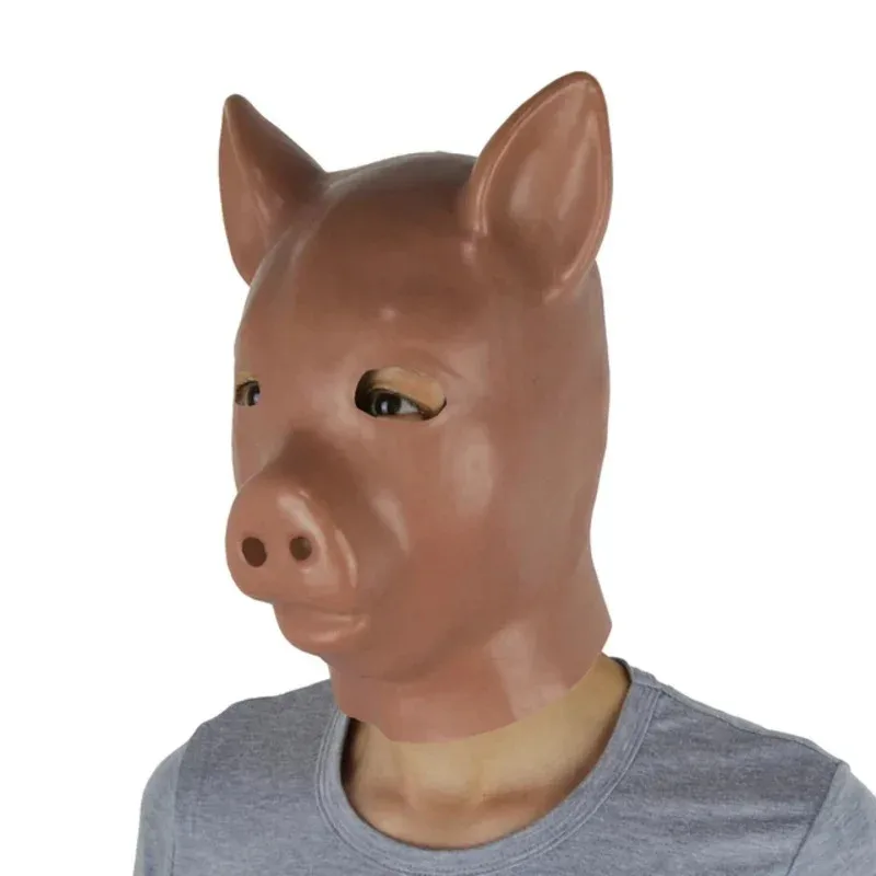 Pink Latex Pig Hood Fetish Pig Hood Mask Full Head Animal Hood Fetish Latex Piggy Costumes ET9939