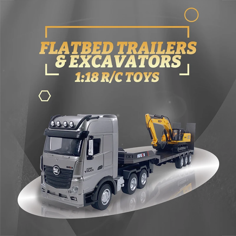 Huina 1522 1:18 RC Trailer Truck Remote Control Simulation Engineering 9CH Remote Control Flatbed Rc Car Excavator Truck Toy Boy