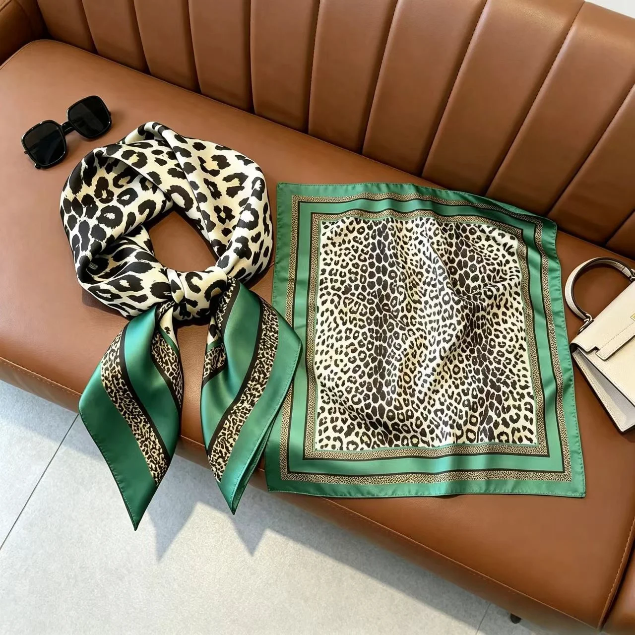 

70cm Square Luxury Silk Scarf Ladies Leopard Print Headband Small Hair Scarves Band Female handkerchief Scarves