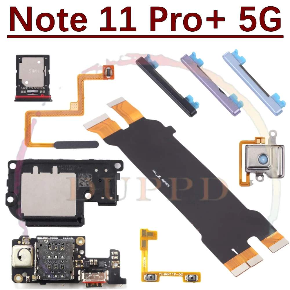 LoudSpeaker SIM Charging Port Board For Xiaomi Redmi Note 11 Pro+Plus 5G Fingerprint Sensor Volume Button Motherboard Flex Cable