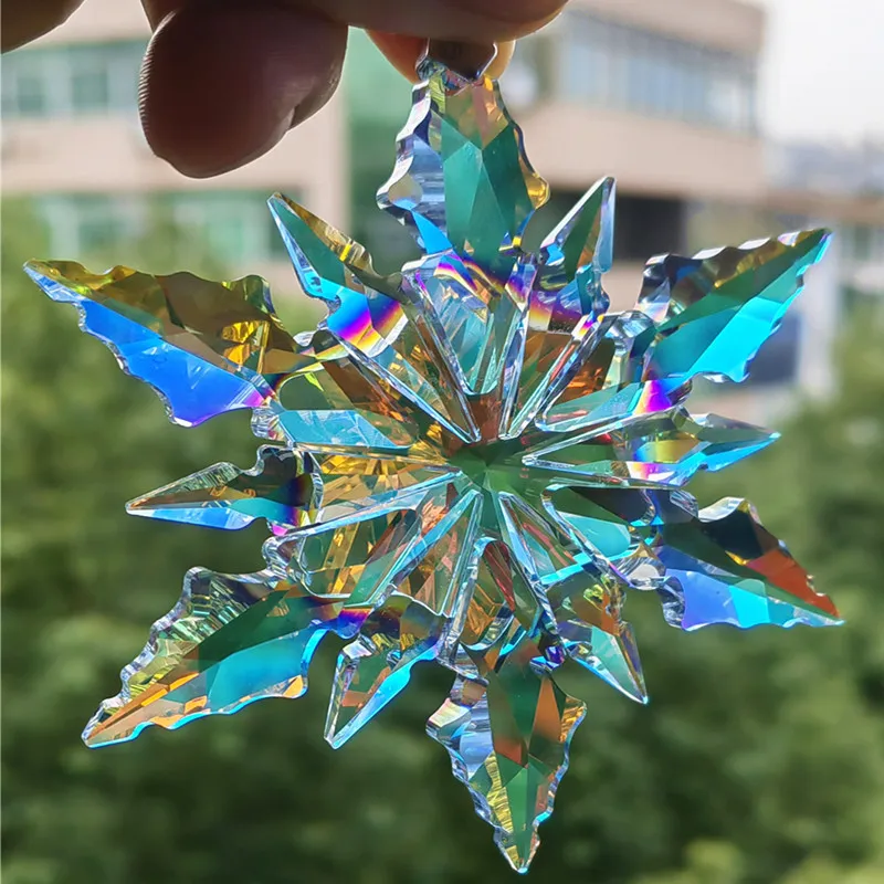 Top Quality Crystal Snowflake Pendant Window Suncatcher Glass Christmas Tree Ornament Hanging Car Decoration Rainbow Collector