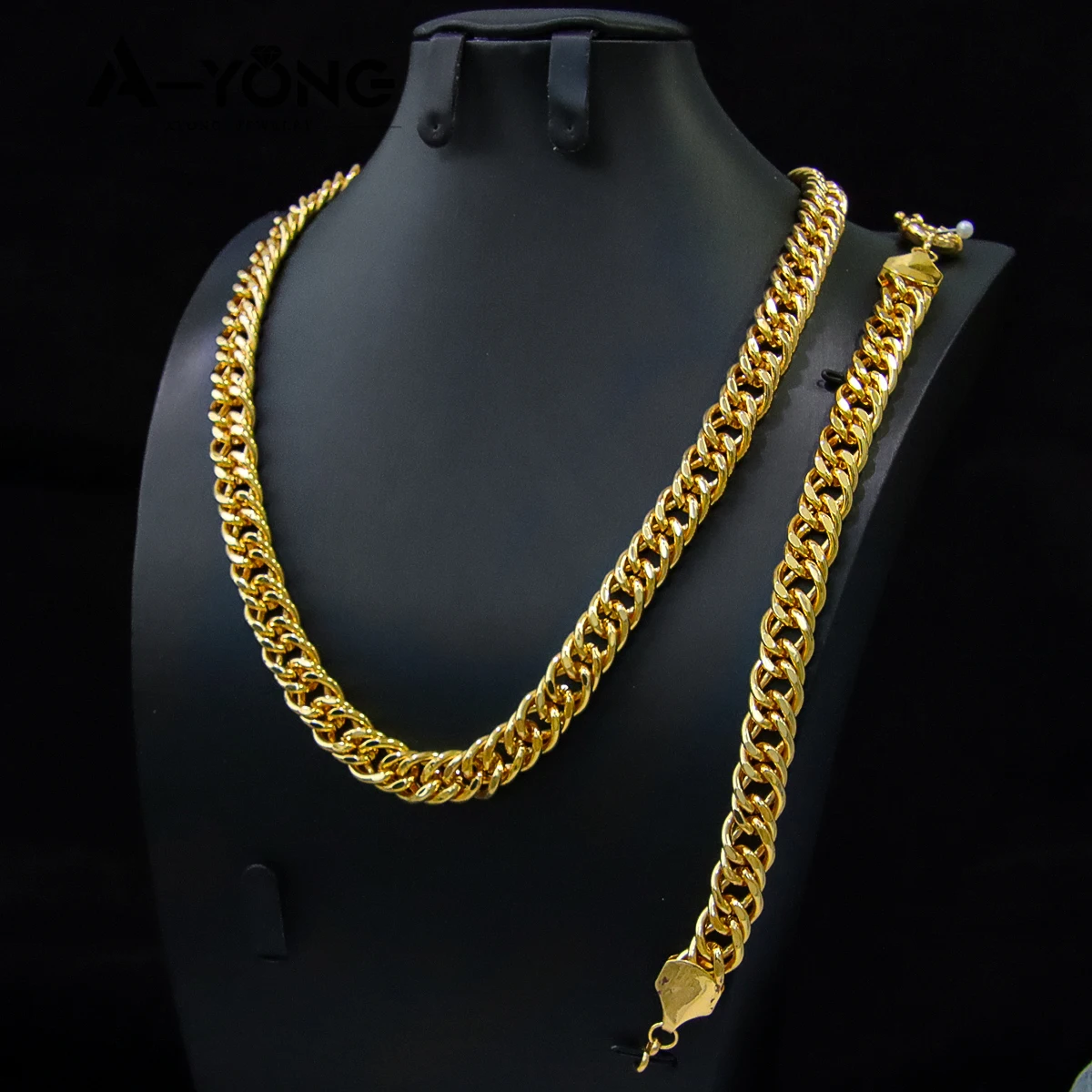 Luxus Hip Hop Schmuck Set 21k Gold Überzogene Dubai Fashoin Kubanischen Kette Halskette Arabisch Frauen Männer Punk Event Party schmuck – Detail 5