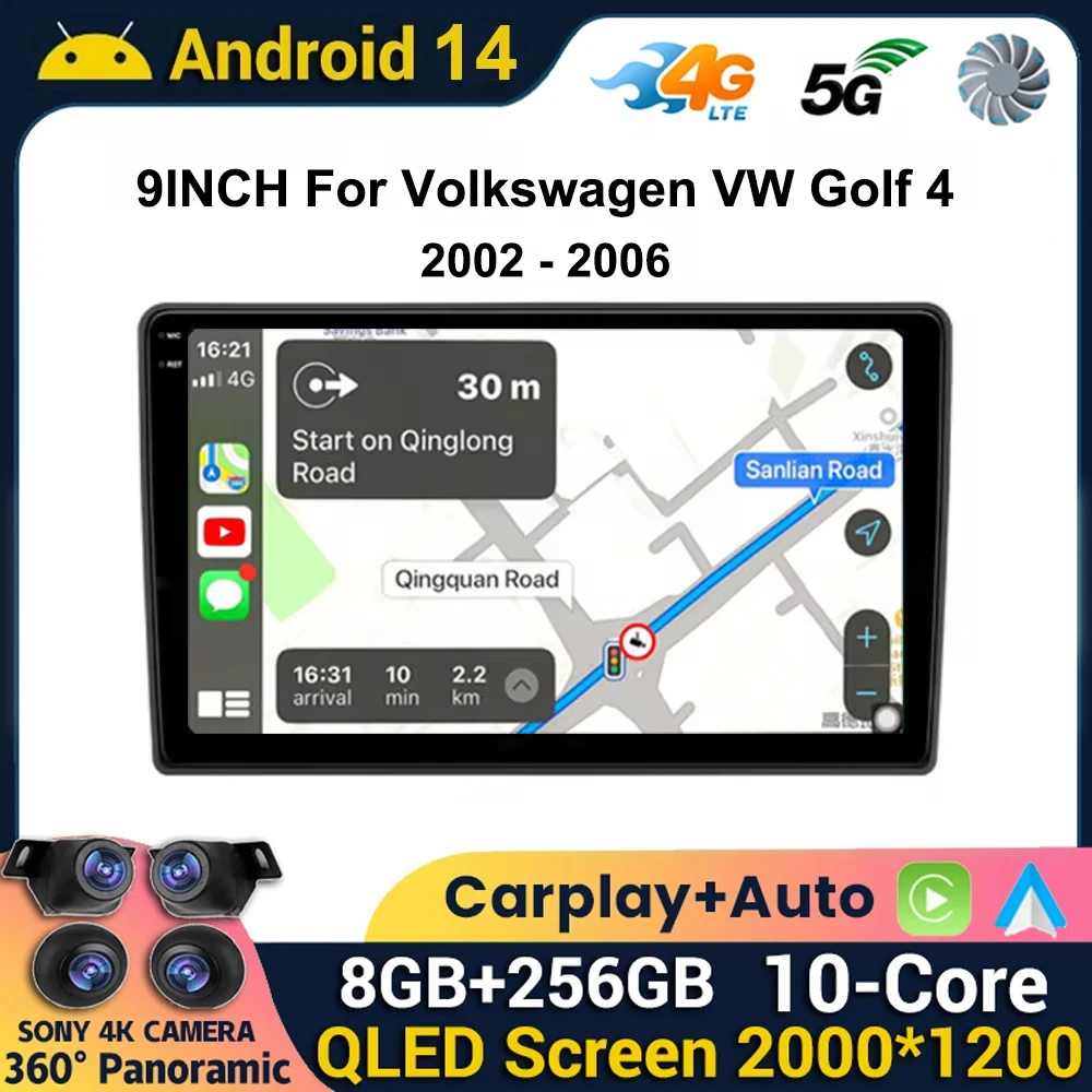 Wireless CarPlay Android 14 Auto Radio For Volkswagen VW Golf 4 IV Jetta MK4 2002-2006 Classics Car Multimedia GPS autoradio