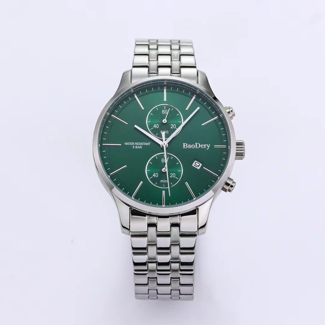 Male Watch Green Dial stainless steel bracelet Quartz movement men's wristwatch